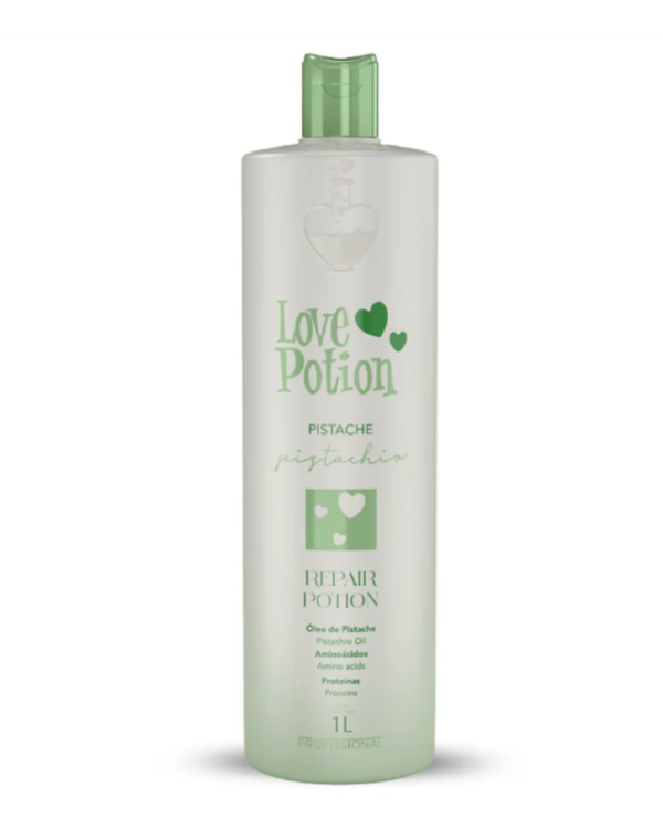 Love Potion Pistache, keratyna wygładzająco-odbudowująca do włosów, zestaw z szamponem oczyszczającym, 2x1000 ml