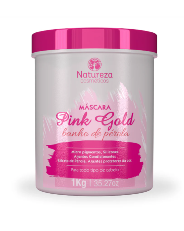 Pink Gold Mask, regenerująca maska do włosów z rozświetlającymi drobinkami, Natureza