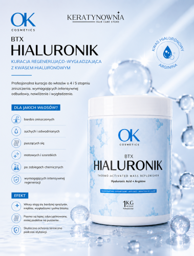 BTX Hialuronik, kuracja botoks regenerująco-wygładzająca z kwasem hialuronowym i argininą, OK Cosmetics, 1000 g