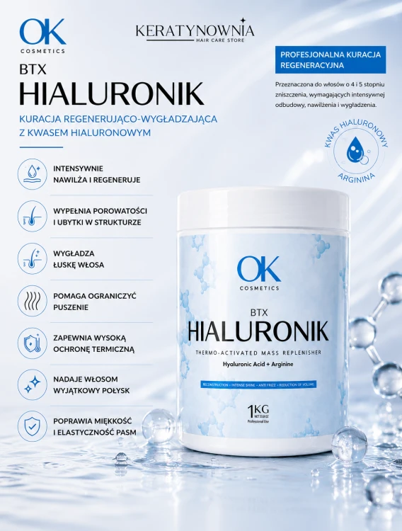 BTX Hialuronik, kuracja botoks regenerująco-wygładzająca z kwasem hialuronowym i argininą, OK Cosmetics, 1000 g