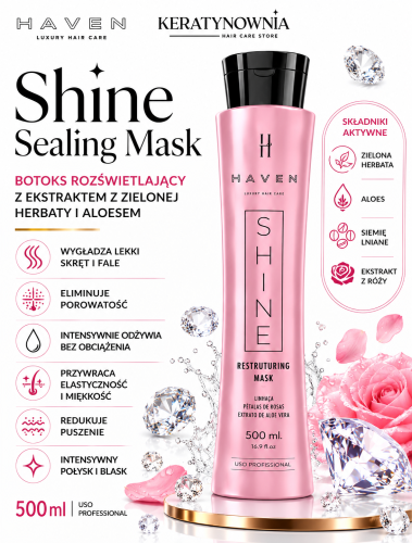 Shine Sealing Mask, botoks rozświetlający z ekstraktem z zielonej herbaty i aloesem , 500 ml HAVEN