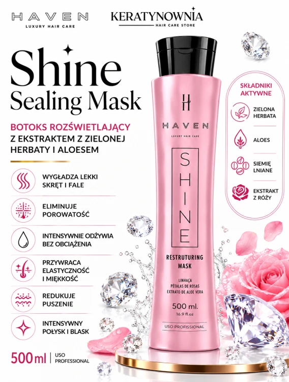 Shine Sealing Mask, botoks rozświetlający z ekstraktem z zielonej herbaty i aloesem , 500 ml HAVEN